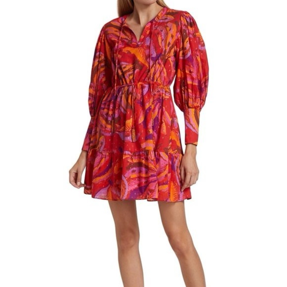 Farm Rio Banana Juice Puff-Sleeve Mini Dress
